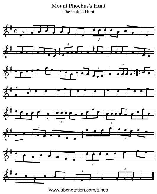 Mount Phoebus's Hunt - staff notation