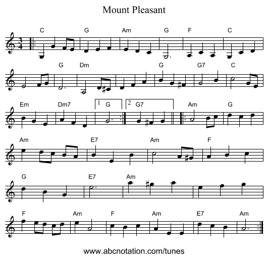 Mount Pleasant - staff notation