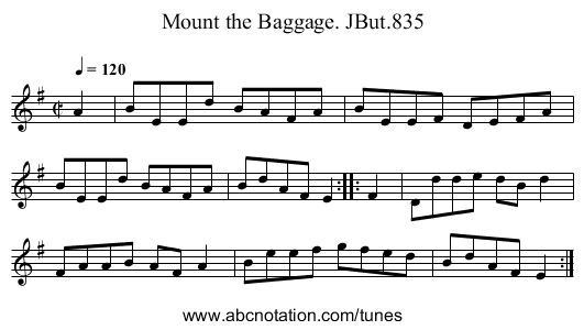 Mount the Baggage. JBut.835 - staff notation