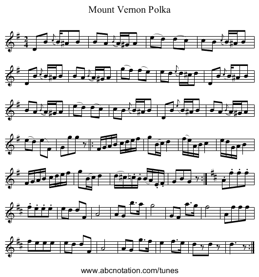 Mount Vernon Polka - staff notation