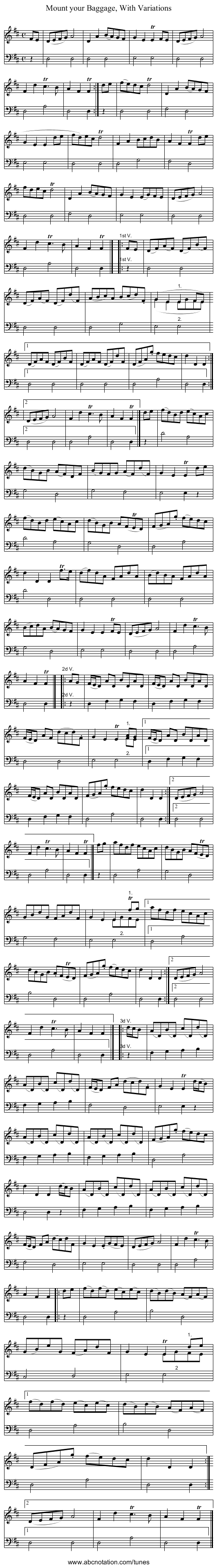 Mount your Baggage, With Variations - staff notation