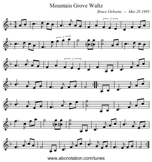 Mountain Grove Waltz - staff notation