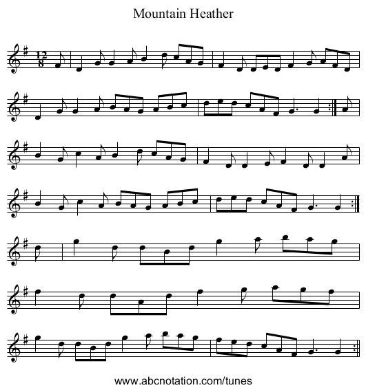 Mountain Heather - staff notation