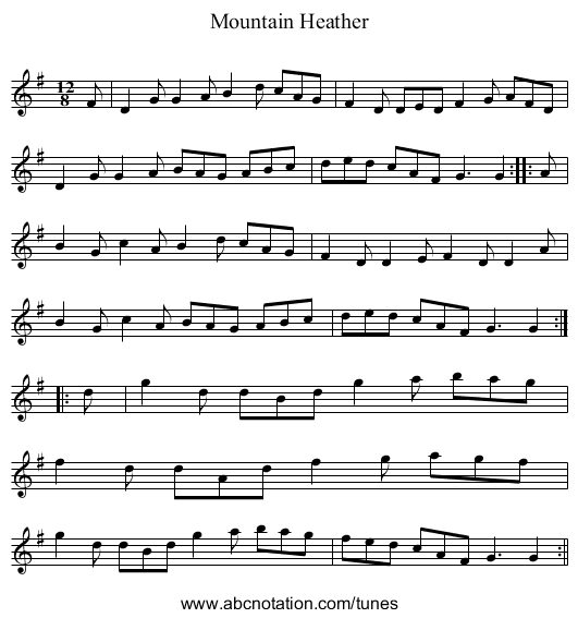 Mountain Heather - staff notation