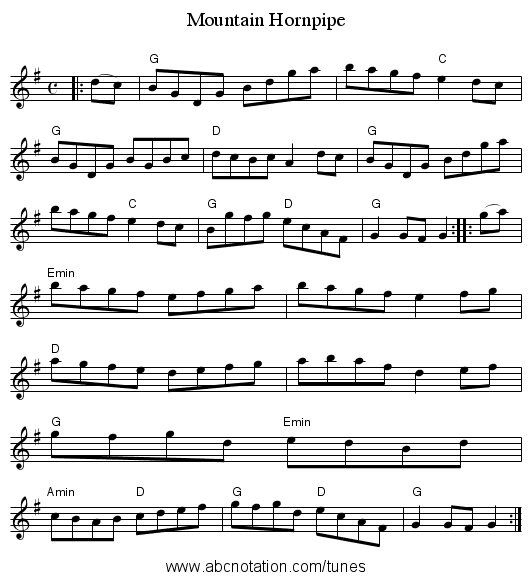 Mountain Hornpipe - staff notation