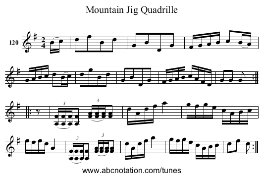 Mountain Jig Quadrille - staff notation