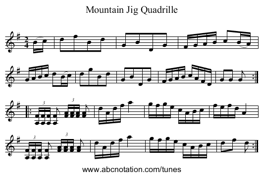 Mountain Jig Quadrille - staff notation