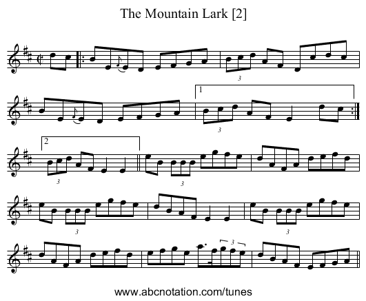 Mountain Lark [2], The - staff notation