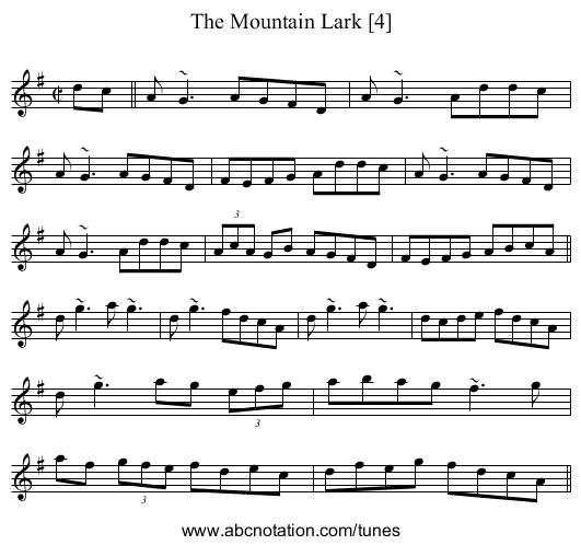 Mountain Lark [4], The - staff notation