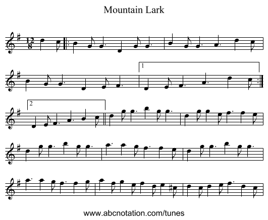 Mountain Lark - staff notation