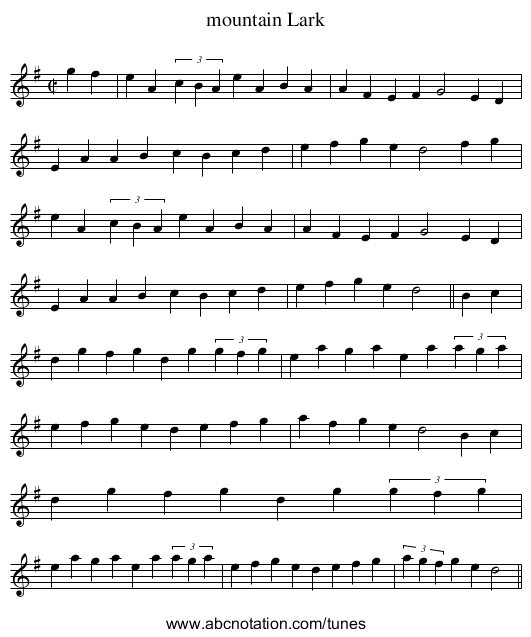 mountain Lark - staff notation