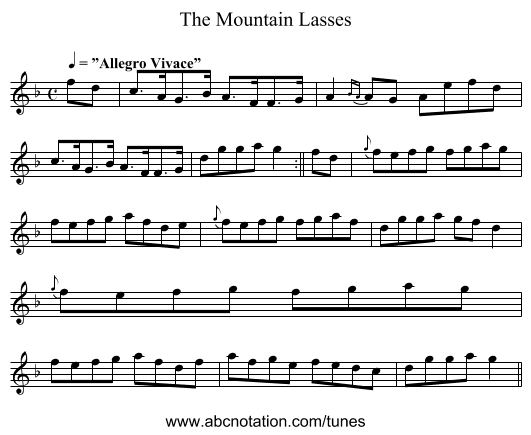 Mountain Lasses, The - staff notation
