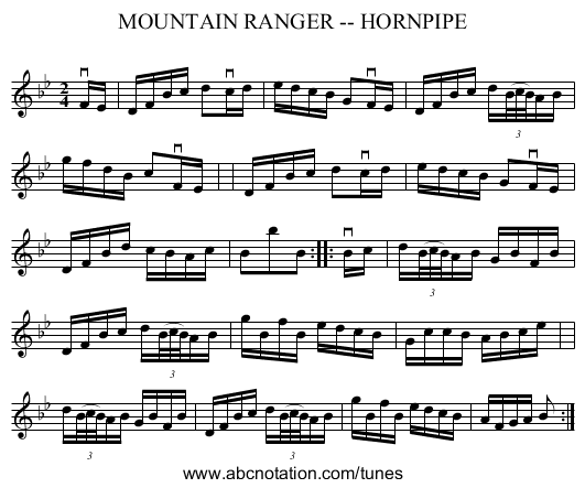 MOUNTAIN RANGER -- HORNPIPE - staff notation