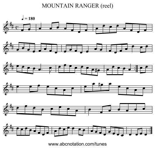 MOUNTAIN RANGER (reel) - staff notation