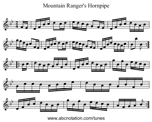 Mountain Ranger's Hornpipe - staff notation