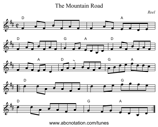 Mountain Road, The - staff notation