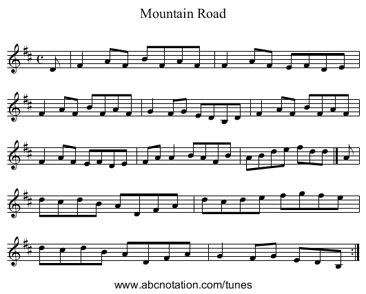 Mountain Road - staff notation