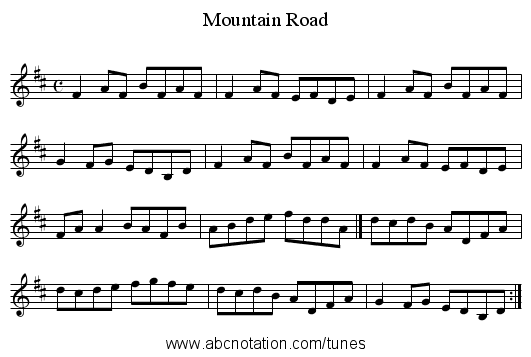 Mountain Road - staff notation
