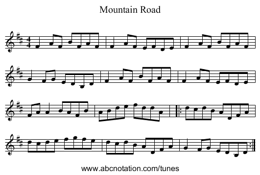 Mountain Road - staff notation