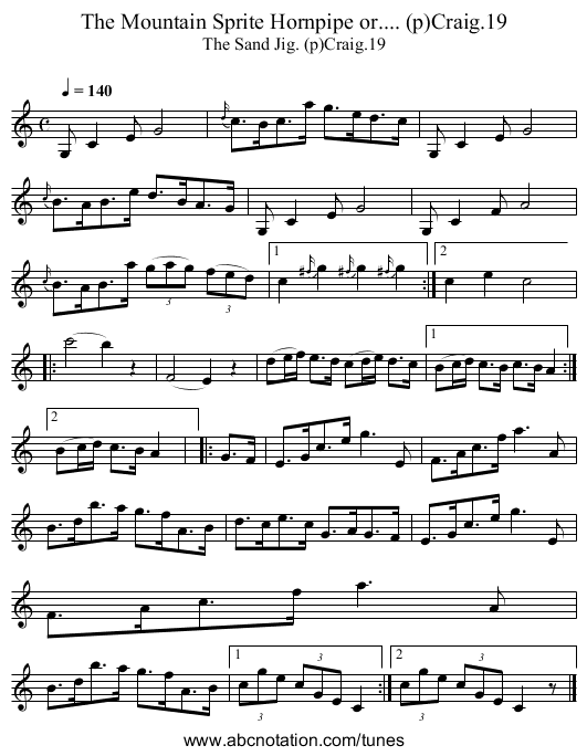 Mountain Sprite Hornpipe or.... (p)Craig.19, The - staff notation