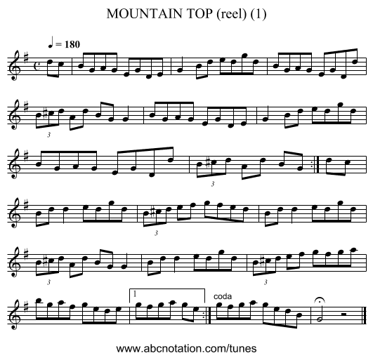 MOUNTAIN TOP (reel) (1) - staff notation