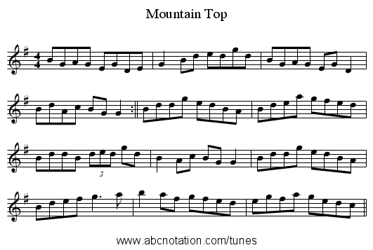 Mountain Top - staff notation