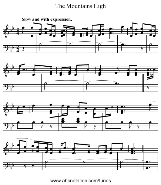 Mountains High, The - staff notation