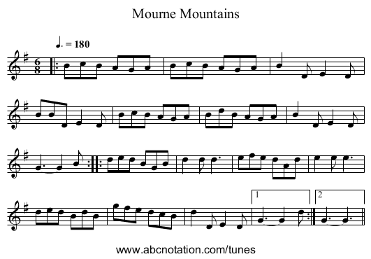 Mourne Mountains - staff notation