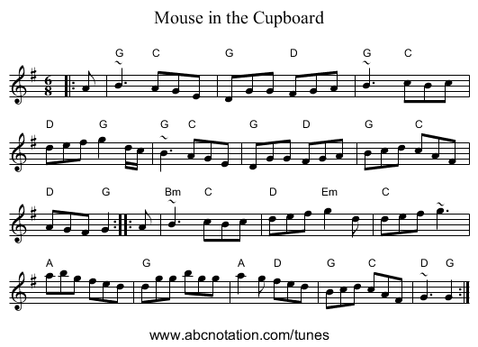Mouse in the Cupboard - staff notation