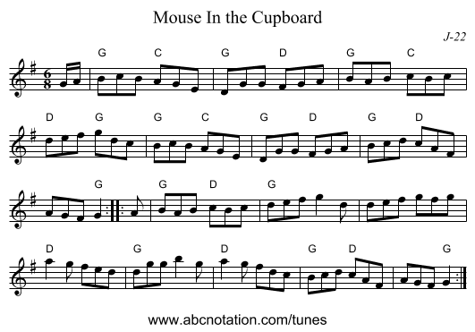 Mouse In the Cupboard - staff notation
