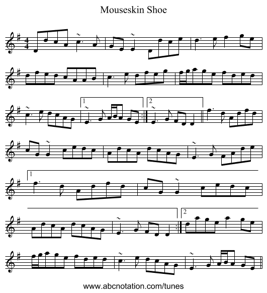 Mouseskin Shoe - staff notation