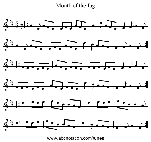 Mouth of the Jug - staff notation