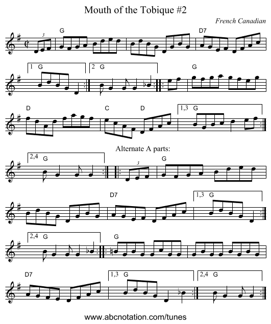 Mouth of the Tobique #2 - staff notation