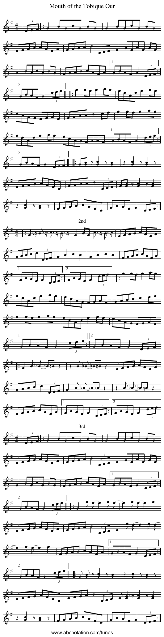 Mouth of the Tobique Our - staff notation