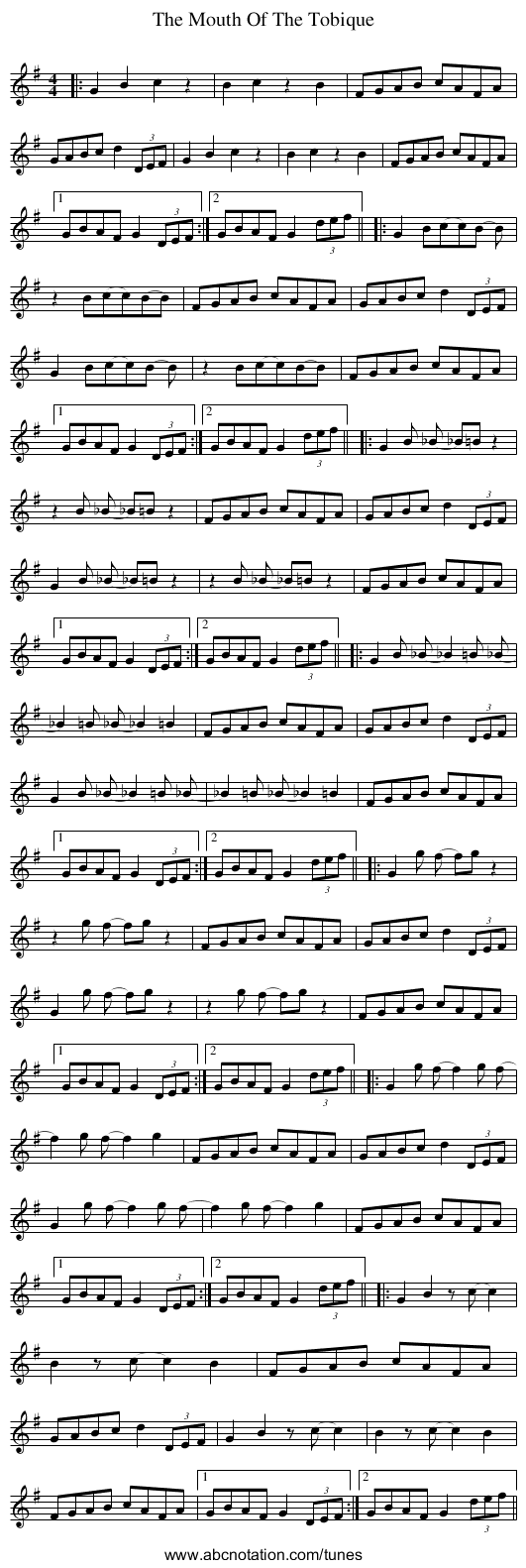 Mouth Of The Tobique, The - staff notation