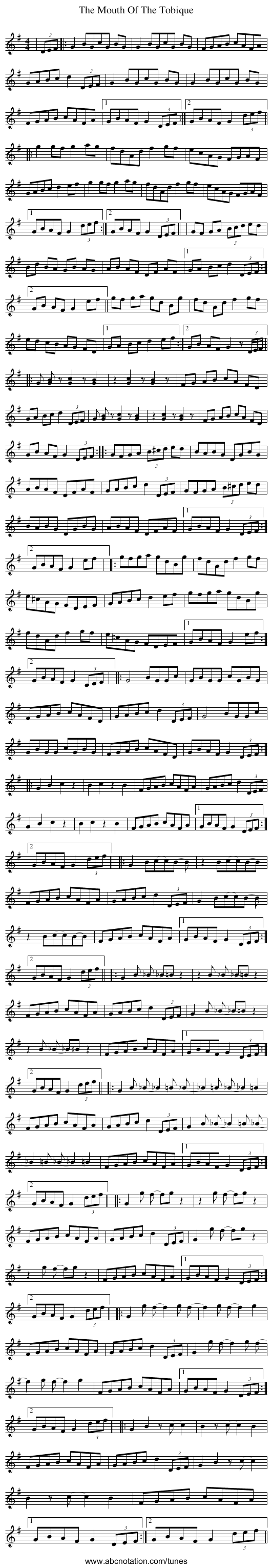 Mouth Of The Tobique, The - staff notation