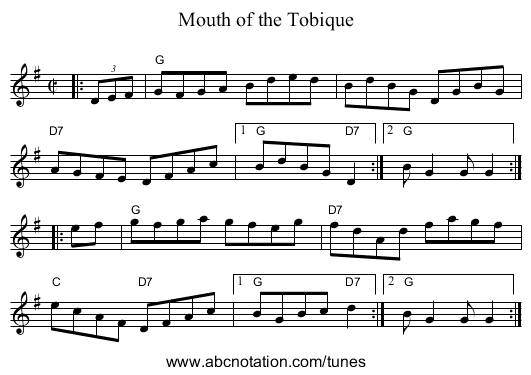 Mouth of the Tobique - staff notation