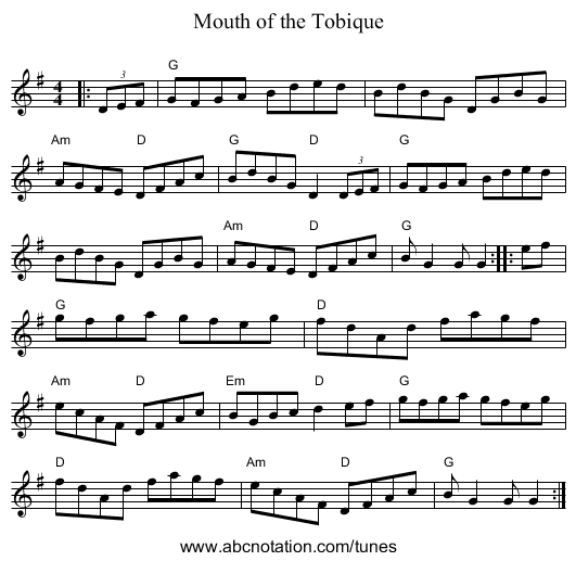 Mouth of the Tobique - staff notation