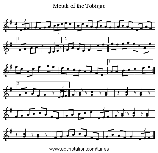Mouth of the Tobique - staff notation
