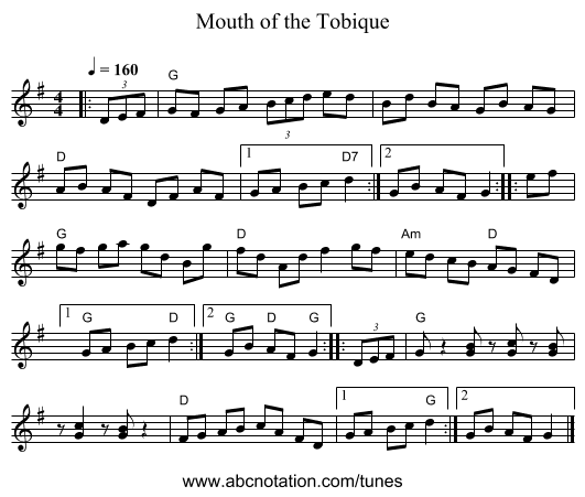 Mouth of the Tobique - staff notation