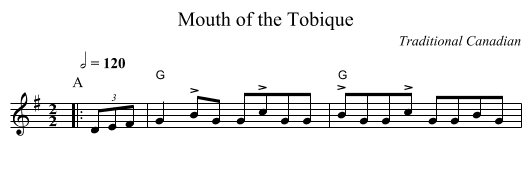 Mouth of the Tobique - staff notation