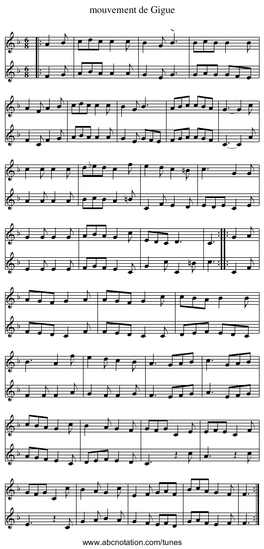 mouvement de Gigue - staff notation