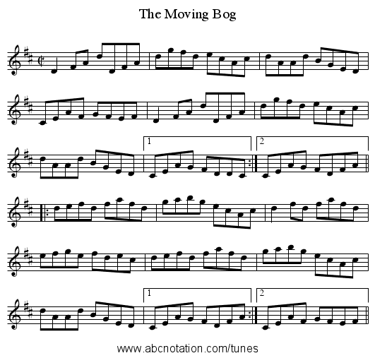 Moving Bog, The - staff notation