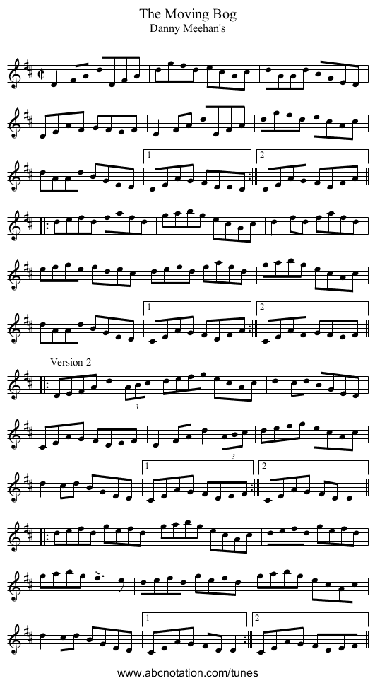 Moving Bog, The - staff notation