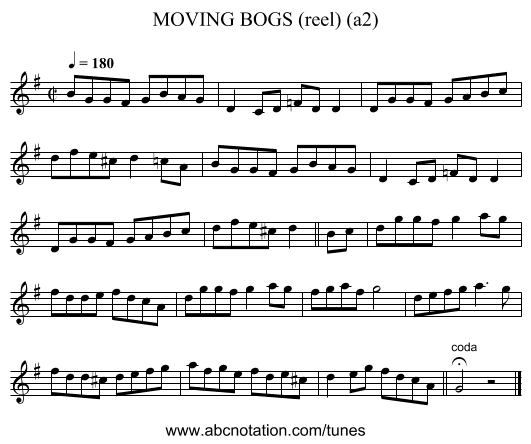 MOVING BOGS (reel) (a2) - staff notation
