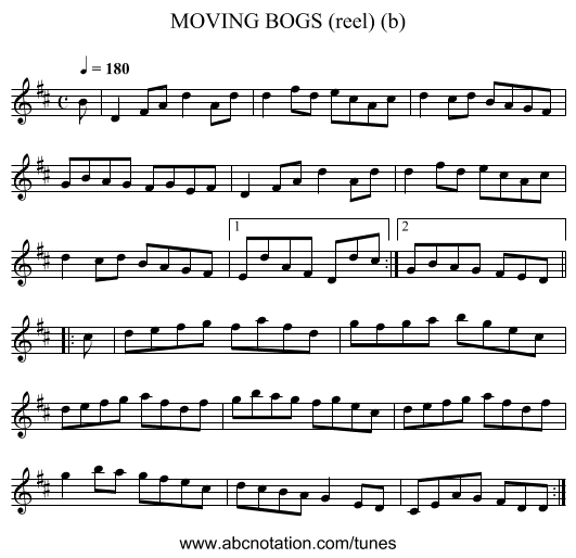MOVING BOGS (reel) (b) - staff notation