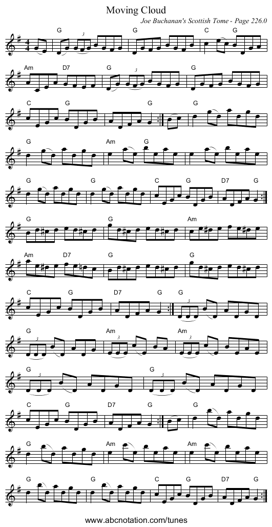 Moving Cloud - staff notation