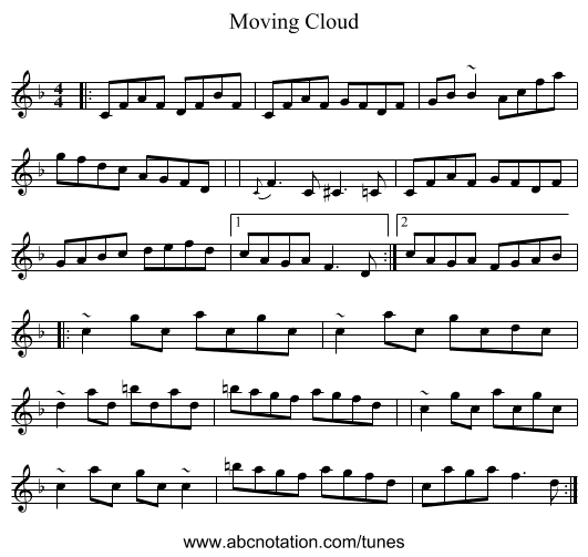 Moving Cloud - staff notation