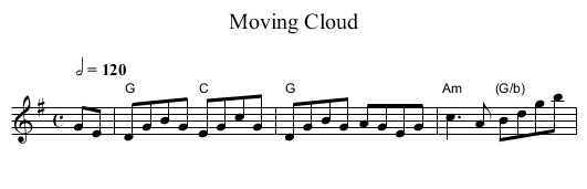 Moving Cloud - staff notation
