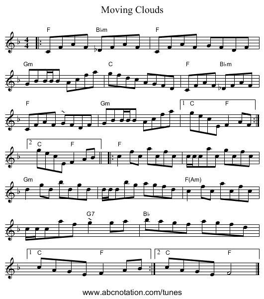 Moving Clouds - staff notation